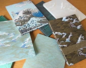 6"x 8" Sea Greens Crashing Waves and Hokusai cover an Accordion Fold Guest Book Sketchbook
