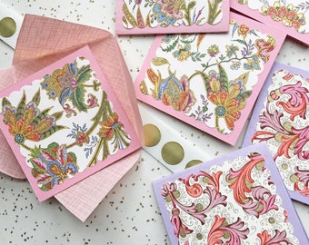 Twelve Pink and Purple Florentine Gift Cards with Pink Linen Vellum Envelopments and Gold Stickers