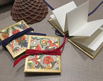 Classic Red and Yellow Florentine Flowers or Della Robbia Wreaths Tiny Blank Accordion Book Ornaments with Suede Ties