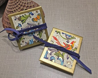 Bird of Paradise or Moths Florentine Tiny Blank Accordion Book Ornaments with Suede Tie