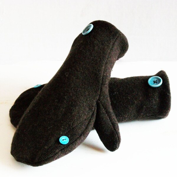 Womens mittens brown wool made from recycled sweaters
