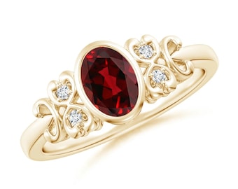 Natural Red Garnet Ring – Gold Plated Oval January Birthstone Ring.