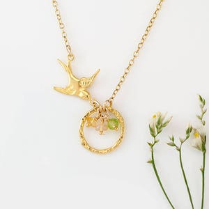 Gold Bird Nest Pendant, Custom Birthstone Necklace, Gift for Mom, Mama Bird Necklace, One of a Kind Gift, Grandma Necklace, Unique Gift