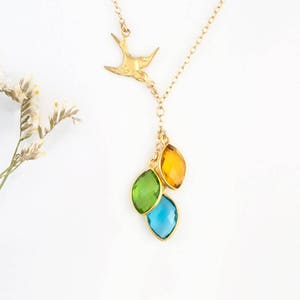 Mama Bird Family Tree Necklace, Custom Birthstone Necklace, Cascade Necklace, Gift for Mom, Unique Meaningful Christmas Gift for Grandma