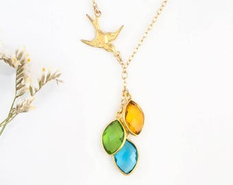 Mama Bird Family Tree Necklace, Custom Birthstone Necklace, Cascade Necklace, Gift for Mom, Unique Meaningful Christmas Gift for Grandma