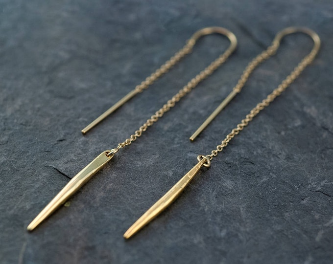 Long Gold Bar Threader Earrings, Minimalist Earrings, Simple Ear Threaders, Christmas, Gift for Friend, Gold Dangle Earring, Everyday