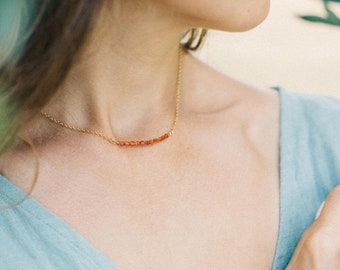 Crystal For Attraction, Orange Carnelian Necklace, Crystal Necklace, Dainty Wire Wrapped Real Gemstone Bar Necklace, Layering