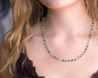 Peruvian Opal Beaded Necklace, Dainty Gemstone Choker, Jade Green Opal Jewelry, Heart Chakra Love Crystal Gift, Everyday Layering Chain