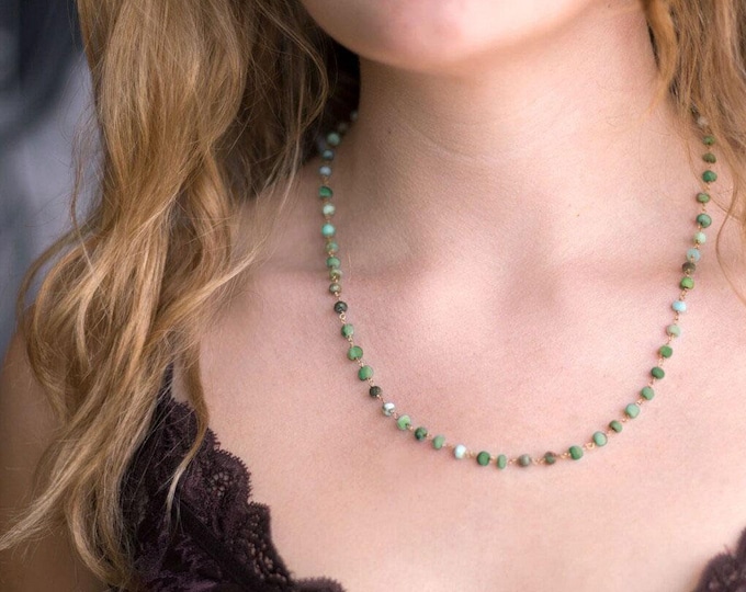 Peruvian Opal Beaded Necklace, Dainty Gemstone Choker, Jade Green Opal Jewelry, Heart Chakra Love Crystal Gift, Everyday Layering Chain