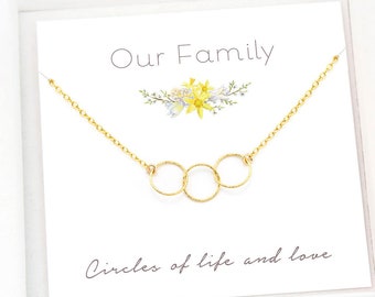 3 Generations Necklace Gift, Three Link Family Necklace, Interlocking Circle Eternity Necklace, Karma Circle, Mother Gift, 3 ring necklace