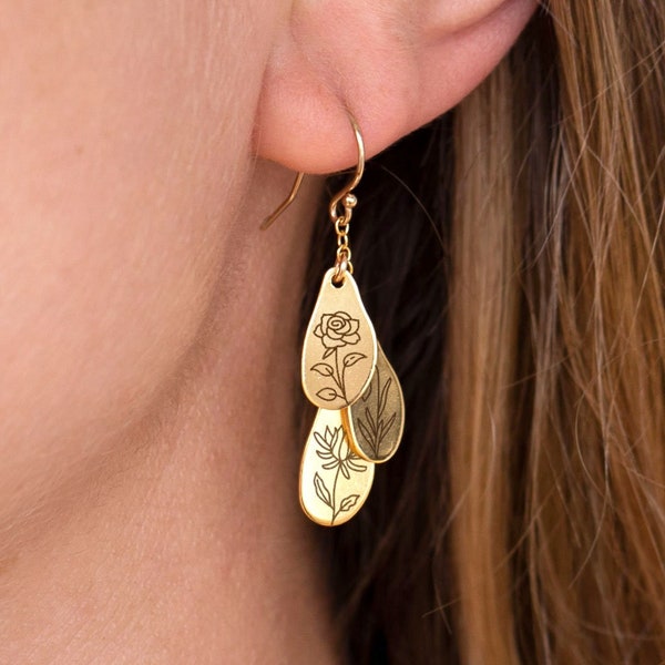 Pendientes de flores de nacimiento familiar, regalo de cumpleaños personalizado, joyería con piedras de nacimiento para el mes de nacimiento de la abuela, colgantes florales.