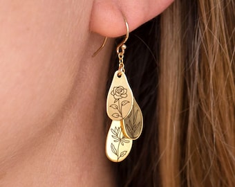 Boucles d'oreilles fleurs de naissance pour la famille, cadeau d'anniversaire personnalisé, pierres de naissance générations bijoux pour grand-mère pendant le mois de naissance