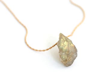 Raw Rough Labradorite Crystal Necklace, Rough Gemstone Pendant, Raw Crystal Nugget, Boho Layering Necklace, Gift Ideas for Her
