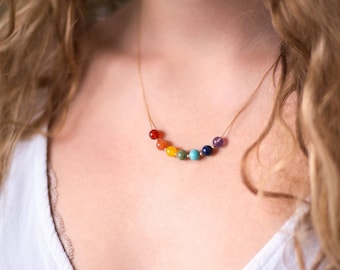 Rainbow 7 Chakra Necklace, Healing Crystal Gift, Gay Pride Jewelry, 7 Chakras Balancing Love Necklace, Yogi Statement