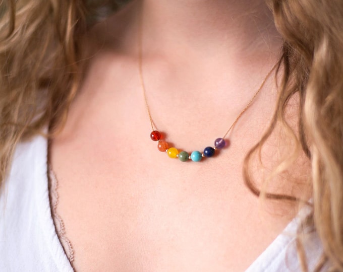 Rainbow 7 Chakra Necklace, Healing Crystal Gift, Gay Pride Jewelry, 7 Chakras Balancing Love Necklace, Yogi Statement