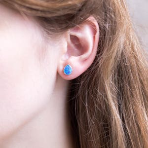 Blue Opal Earrings, Opal Stud Earrings, Sterling Silver Studs, Gift for Her, Gemstone Studs, Boho Studs, October Birthstone, EA-PB