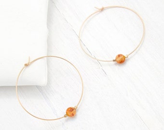 Genuine Carnelian Crystal Hoop Earrings, Tiny Orange Gemstone Dangle Earrings, Love & Confidence Healing Crystal Jewelry Thin Everyday Hoops
