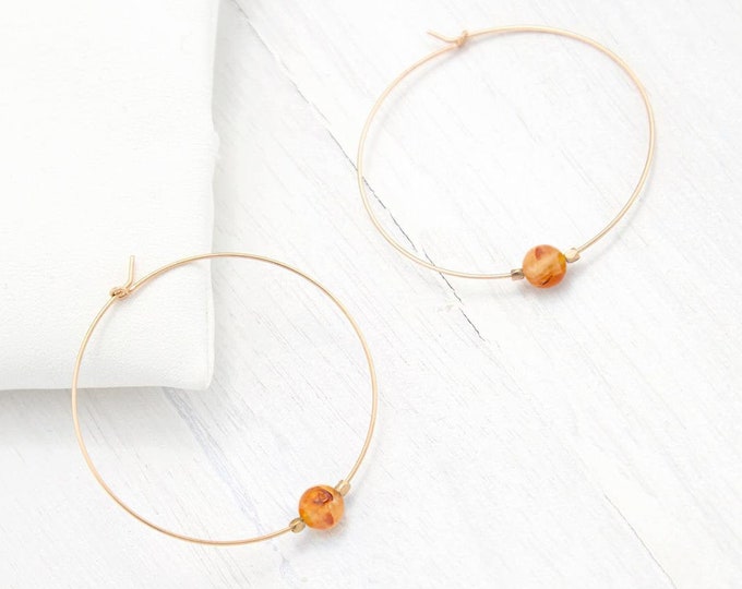 Genuine Carnelian Crystal Hoop Earrings, Tiny Orange Gemstone Dangle Earrings, Love & Confidence Healing Crystal Jewelry Thin Everyday Hoops