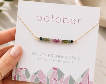 October Birthstone, Multi Tourmaline Minimal Necklace, Gift for Her, Watermelon Tourmaline, Ombre Jewelry, Dainty Gemstone Bar