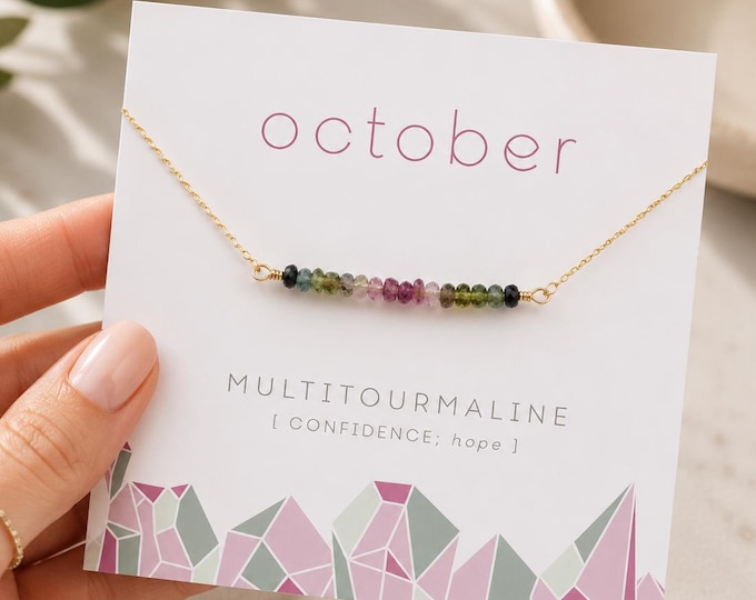 October Birthstone, Multi Tourmaline Minimal Necklace, Gift for Her, Watermelon Tourmaline, Ombre Jewelry, Dainty Gemstone Bar