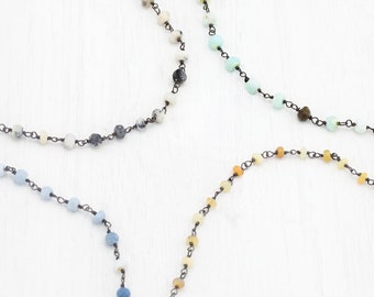 Opal Beaded Choker, Black Silver Chain, Oxidized Silver Choker, Rosary Chain Necklace, Edgy Choker, Natural Ethiopian Opal Layering Necklace