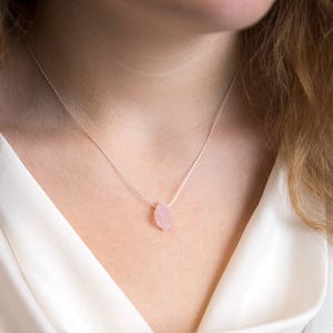 Heart Chakra, Raw Rose Quartz Necklace, Love Necklace, Stone Gift, Pink Crystal, Natural Stone Pendant, Sterling Silver Chain image 1