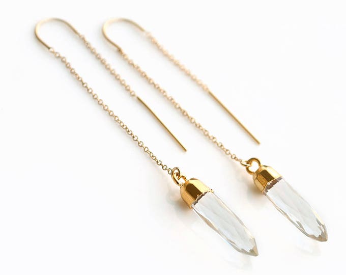 Clear Quartz Threaders, 14k Gold Filled Spike Earring, Bridesmaids Earrings, Ear Threader, Minimalist Jewelry, Gemstone Threader, TH-B