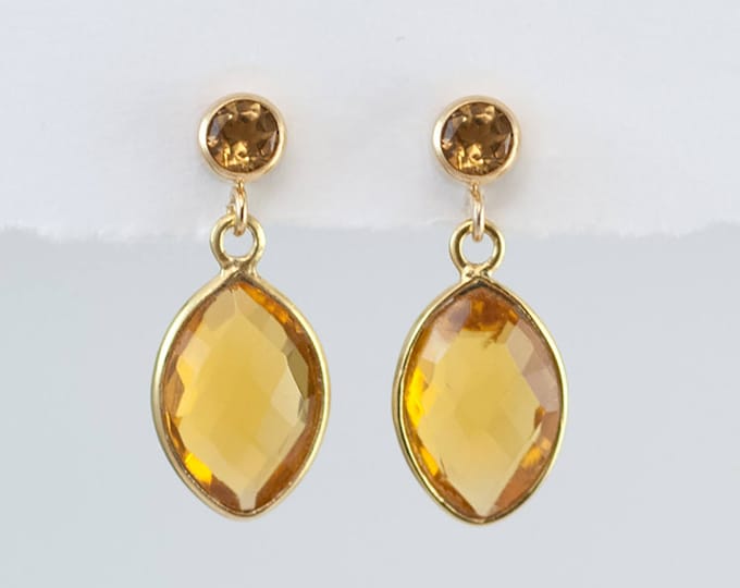 Citrine Earrings, November Birthstone Earrings, Gold Earrings, Small Drop Earrings, Post Earrings, Yellow Earrings, Gemstone Studs