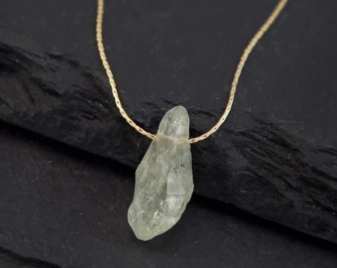 Green Amethyst Necklace, Raw Crystal Necklace,  Crystal Jewelry, Birthstone Jewelry, Rough Stone Necklace, Gift Ideas for Her, NK-TH