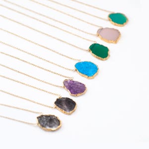 Gemstone Slice Pendant Necklace, Layered Necklaces, Electroformed Slice, Gold Necklace, Layering Jewelry, Boho Jewelry, Framed Stone image 1