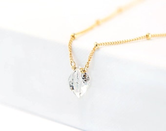 Dainty Raw Diamond Necklace, Satellite Chain Necklace, Gold Filled, Sterling Silver, Simple Choker, Minimal Necklace, Gift for Her