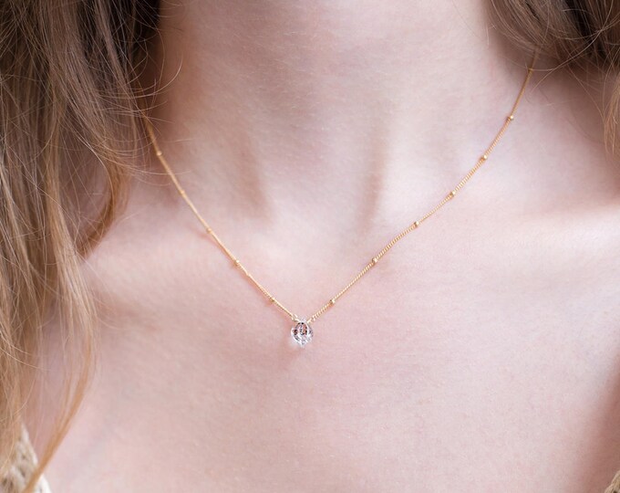 Raw Diamond Bridal Necklace, Delicate Satellite Chain, Birthday Gift, Dainty Herkimer Diamond, Elegant Necklace, Dew Drop Chain