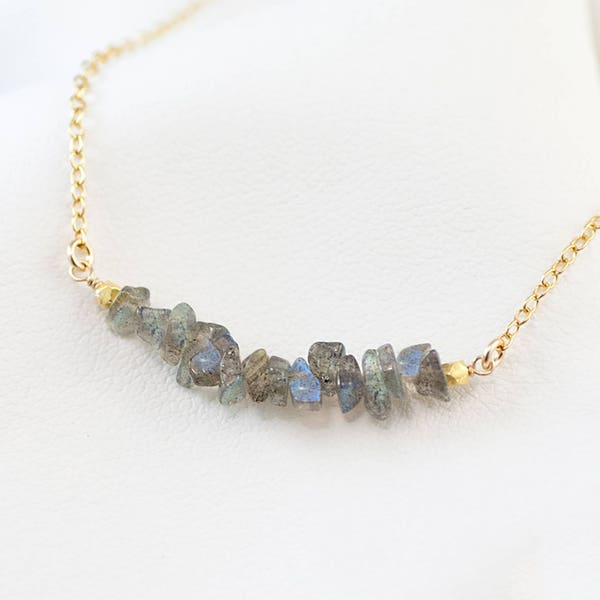 Labradorite Dainty Choker Necklace, Gemstone Bar Necklace, Layering Necklace, Minimalist Necklace, Handmade Necklace, Gift for Her, NK-RB