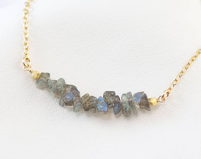 Labradorite Dainty Choker Necklace, Beaded Real Gemstone Bar Necklace, Minimalist Layering Necklace, Handmade Jewelry Christmas Gift for Her