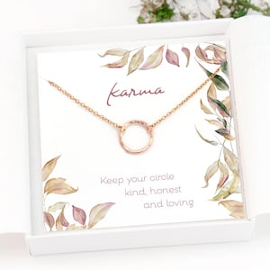 Karma Necklace Gift, Rose Gold Circle Necklace, Dainty Minimalist Chain, Open Circle Ring Connector, Inspirational Gift for Her,
