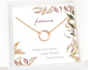 Karma Necklace Gift, Rose Gold Circle Necklace, Dainty Minimalist Chain, Open Circle Ring Connector, Inspirational Gift for Her,