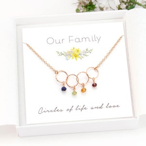 Personalized Generations Necklace Gift, Custom Family Necklace, Minimalist Birthstone Necklace, Rose Gold Open Circle Love Necklace