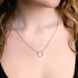 Open Circle Necklace, Dainty Rose Gold Karma Charm, Sterling Silver / Gold Filled, Small Hammered Eternity, Inspirational Birthday Gift
