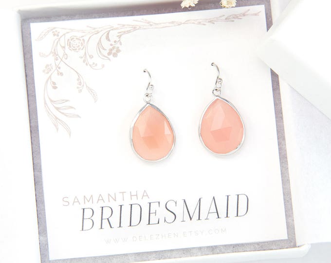 Bridesmaid Proposal Gift Jewelry, Blush Pink Sterling Silver Drop Earrings, Pink Chalcedony Dangle Earrings, Minimalist Jewelry, Bezel Set