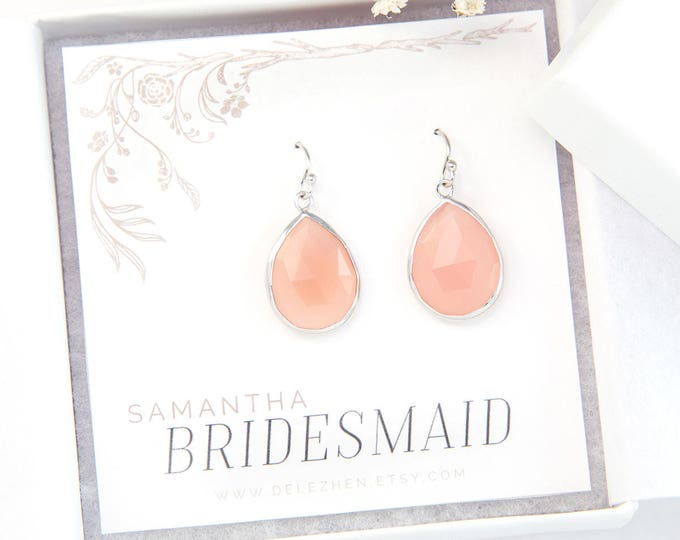 Bridesmaid Proposal Gift Jewelry, Blush Pink Sterling Silver Drop Earrings, Pink Chalcedony Dangle Earrings, Minimalist Jewelry, Bezel Set