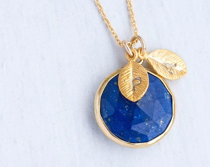 Lapis Necklace Gold, September Birthstone Necklace, Personalized Necklace, Gemstone Pendant Necklace, Custom Initial, Bridesmaid Gift, NK-RD