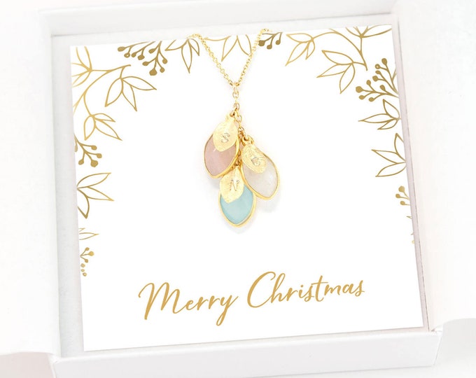 Christmas Gifts for Mom, Personalized Gift, Family Necklace for Grandma, Custom Stamped Initial Necklace, Personalized Birthstones & Initial