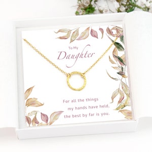 Aan mijn dochter van moeder verjaardagscadeau ketting op berichtkaart, 14k gold filled ketting, open cirkel ketting, karma minimalistische sieraden
