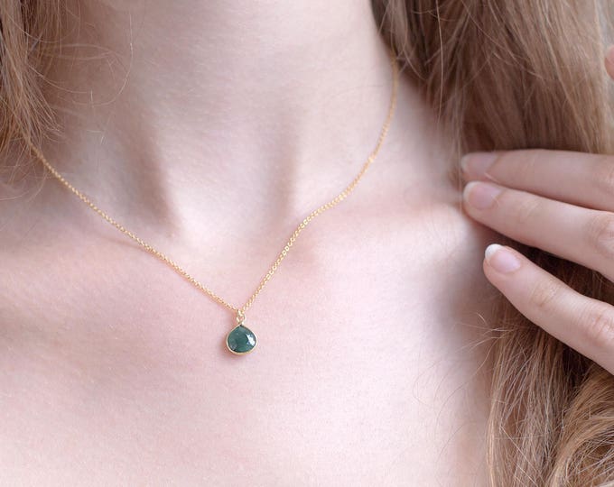 Tiny Gemstone Pendant Necklace, Simple Birthstone Necklace, Bridesmaid Jewelry, Gift for Her, Minimalist Necklace, Delicate Stone, NK-BZ