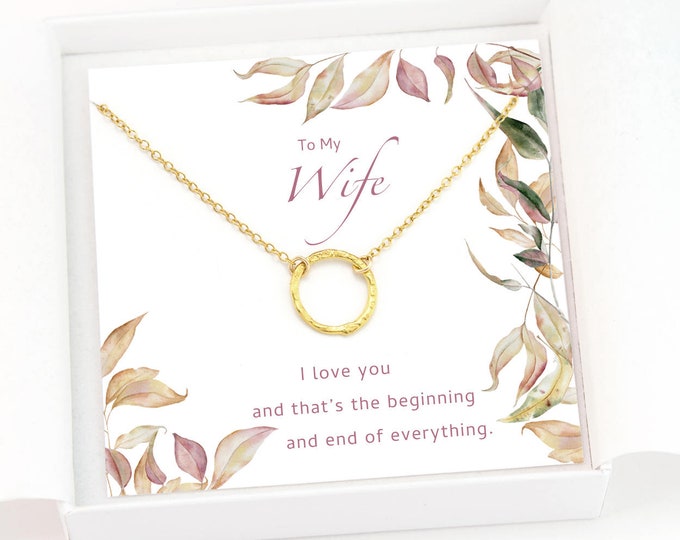 To My Wife Gift Necklace, Christmas Inspirational Empowerment Gift, 14k Gold Filled Chain, Open Circle Necklace, Karma Minimalist Jewelry