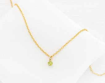Tiny Gemstone Necklace, Peridot Birthstone Necklace, August Birthday Gift, Ultra Dainty Necklace, Everyday Minimalist Necklace, Simple Stone