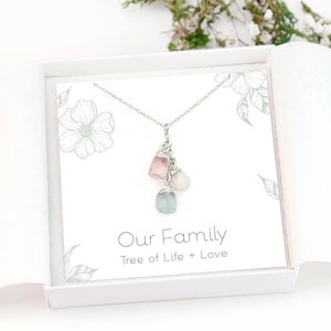 Silver Birthstone Crystal Necklace, Christmas Gift for Mom / Grandma, Custom Handmade Family Tree Generations Necklace with Birthstone