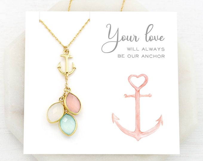 Personalized Gift for Mom, Birthstone Necklace, Anchor Necklace, Generations Necklace, mother in law gift for Christmas, You Are My Anchor