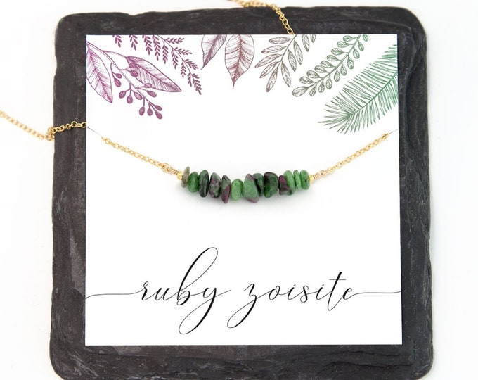 Unique Ruby Zoisite Beaded Gemstone Necklace, July Birthstone Natural Ruby Anyolite Gift, Tiny Raw Genuine Gemstones, Necklace Card Gifts