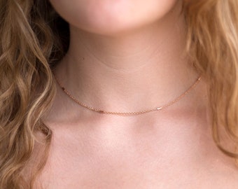 Simple Modern Layering Necklace, Dainty Chain Choker, Delicate Minimal Jewelry, Everyday Thin Chain Necklace, Rose Gold Necklace, GCC